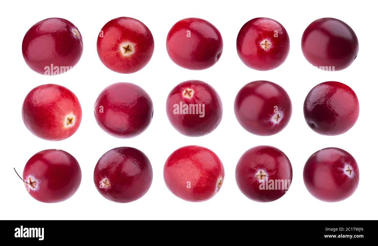 Cranberries collection, cranberry isolated on white background Stock
