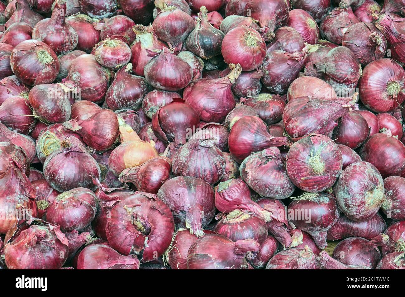 Red onions for sale at a market Stock Photo