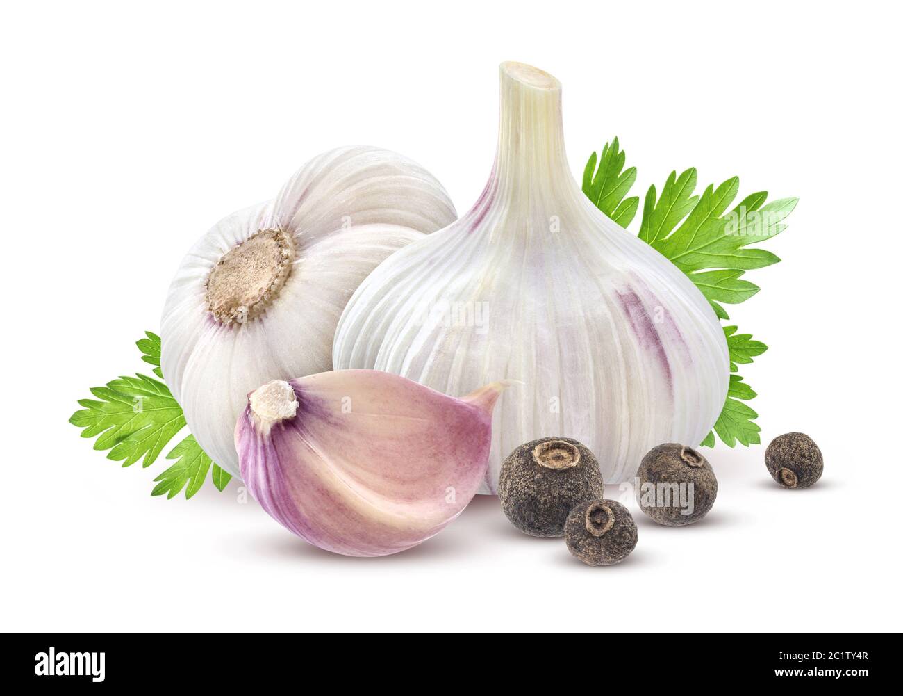 Garlic with parsley and spices isolated on white Stock Photo - Alamy