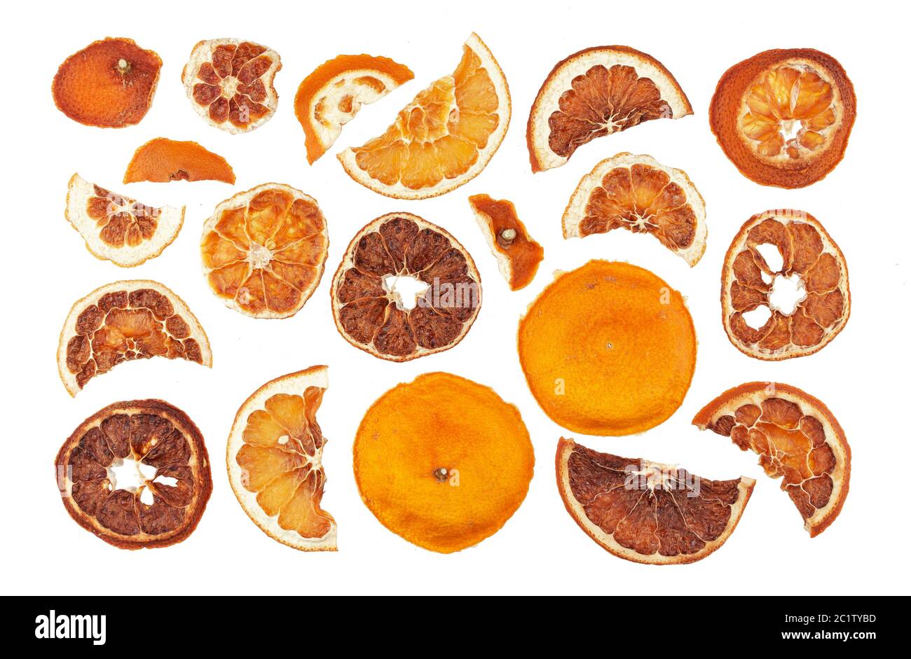 Dried oranges slices isolated on white background Stock Photo