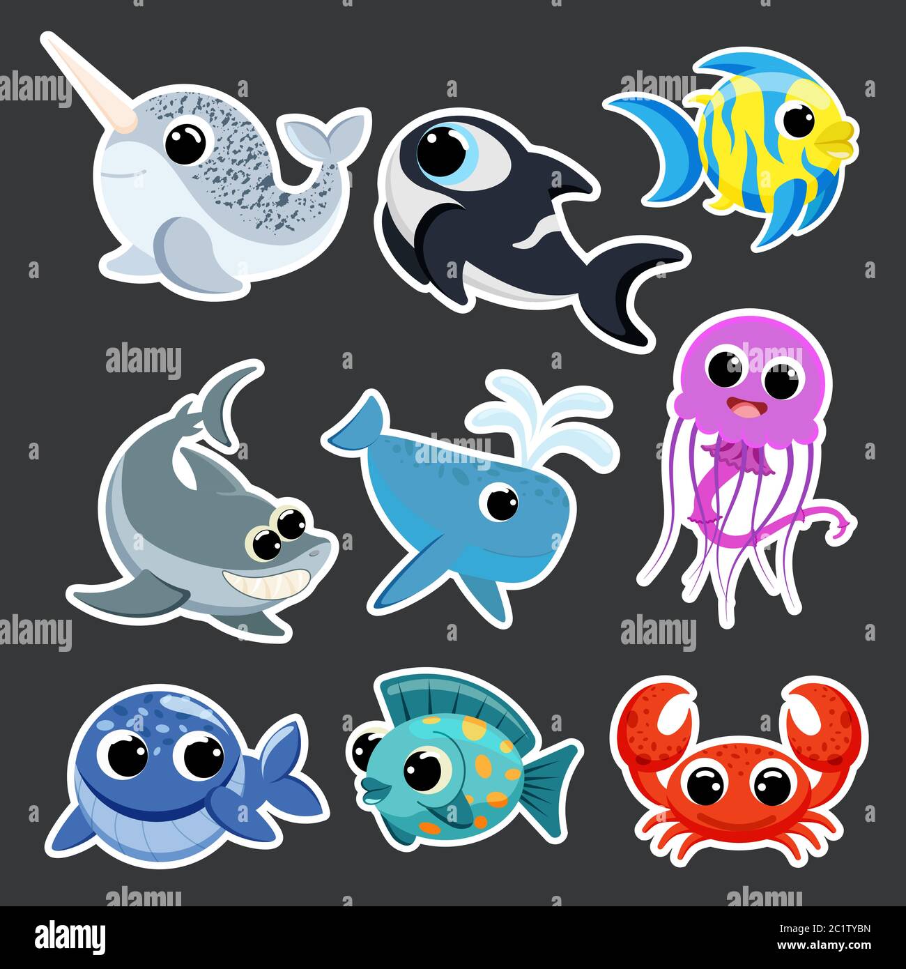 cute ocean animals set sticker template in flat vector style Stock Vector  Image & Art - Alamy