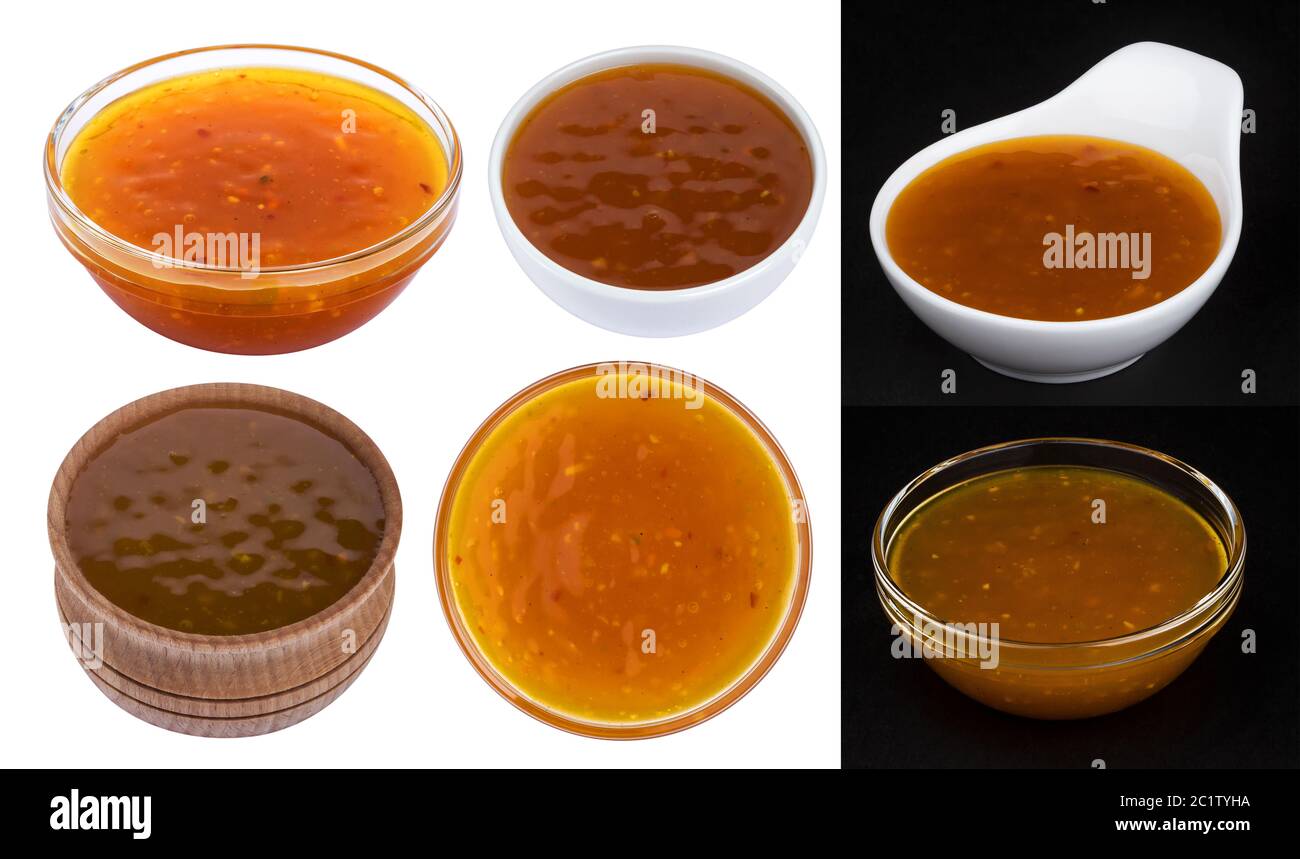 Orange sweet and sour sauce isolated on white background. Collection