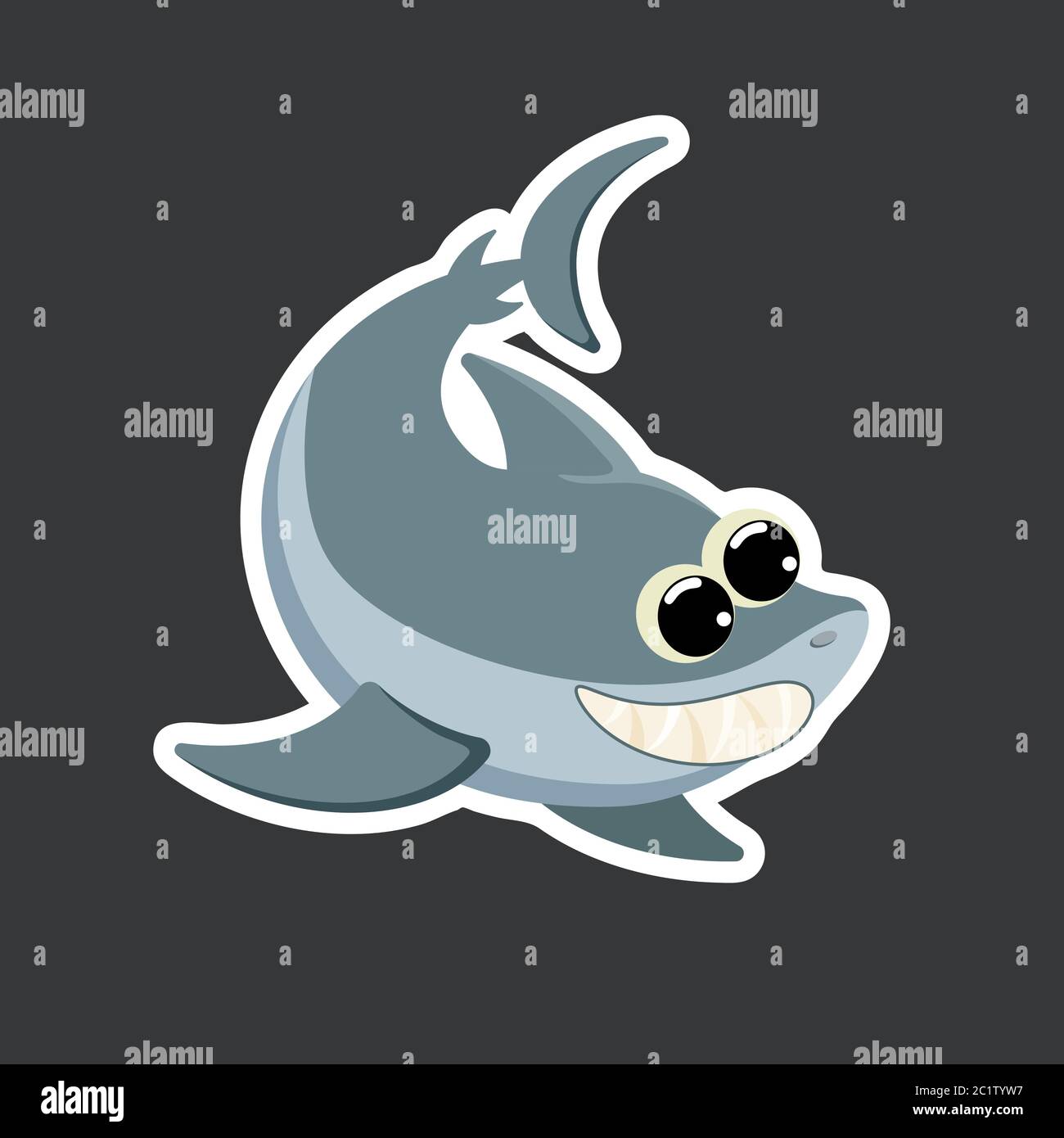 cute shark sticker template in flat vector style Stock Vector