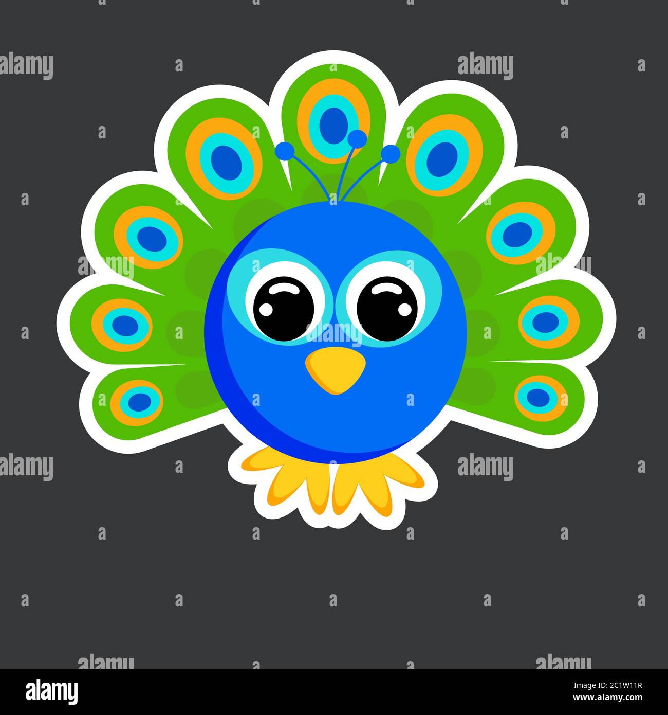 cute peacock sticker template in flat vector style Stock Vector