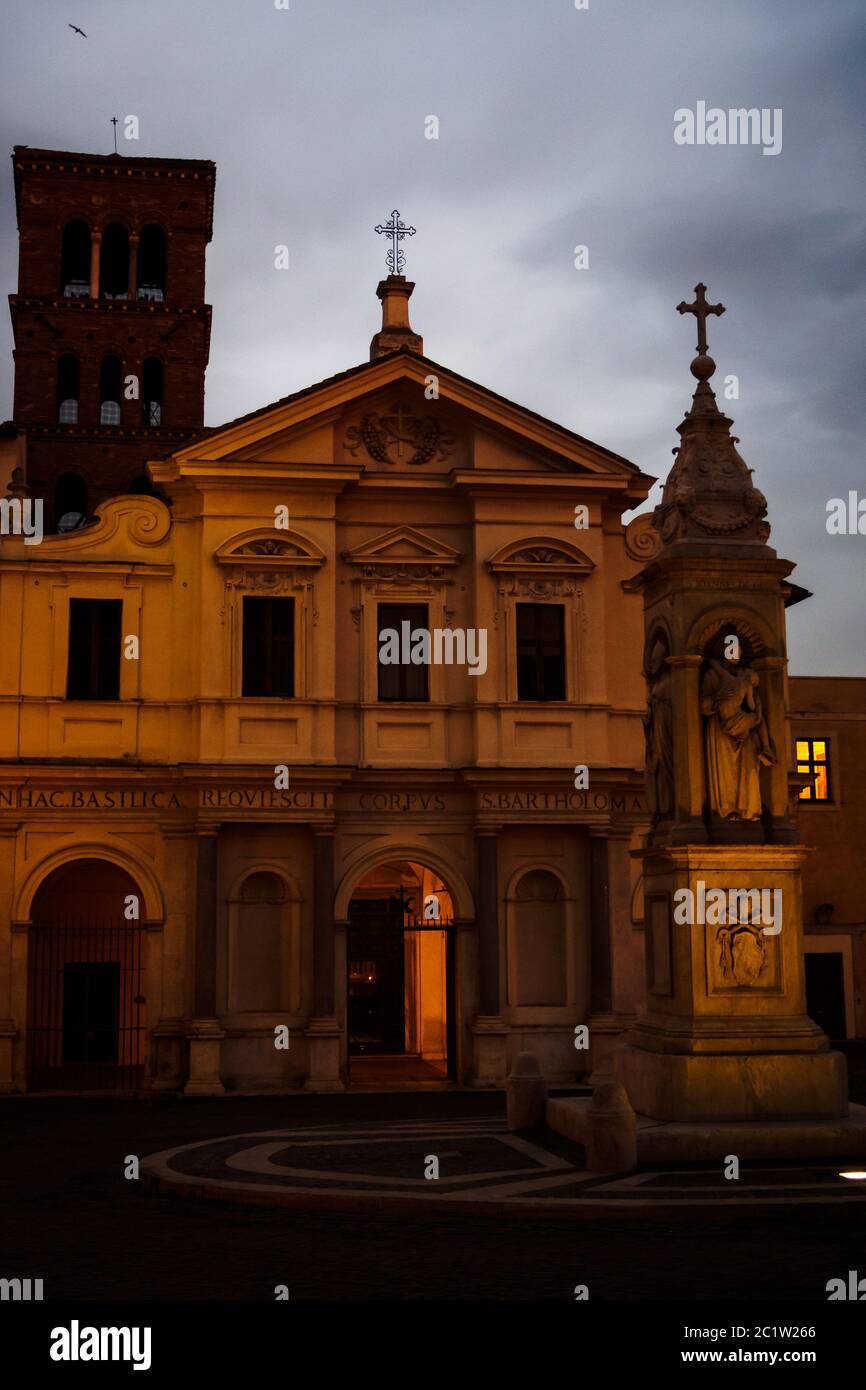 Ancient Roman Church at Sunset in Rome, Italy Stock Photo