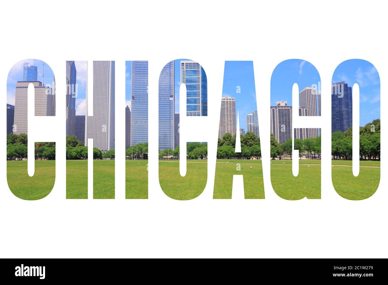 Chicago city name - USA travel destination sign on white background. Stock Photo