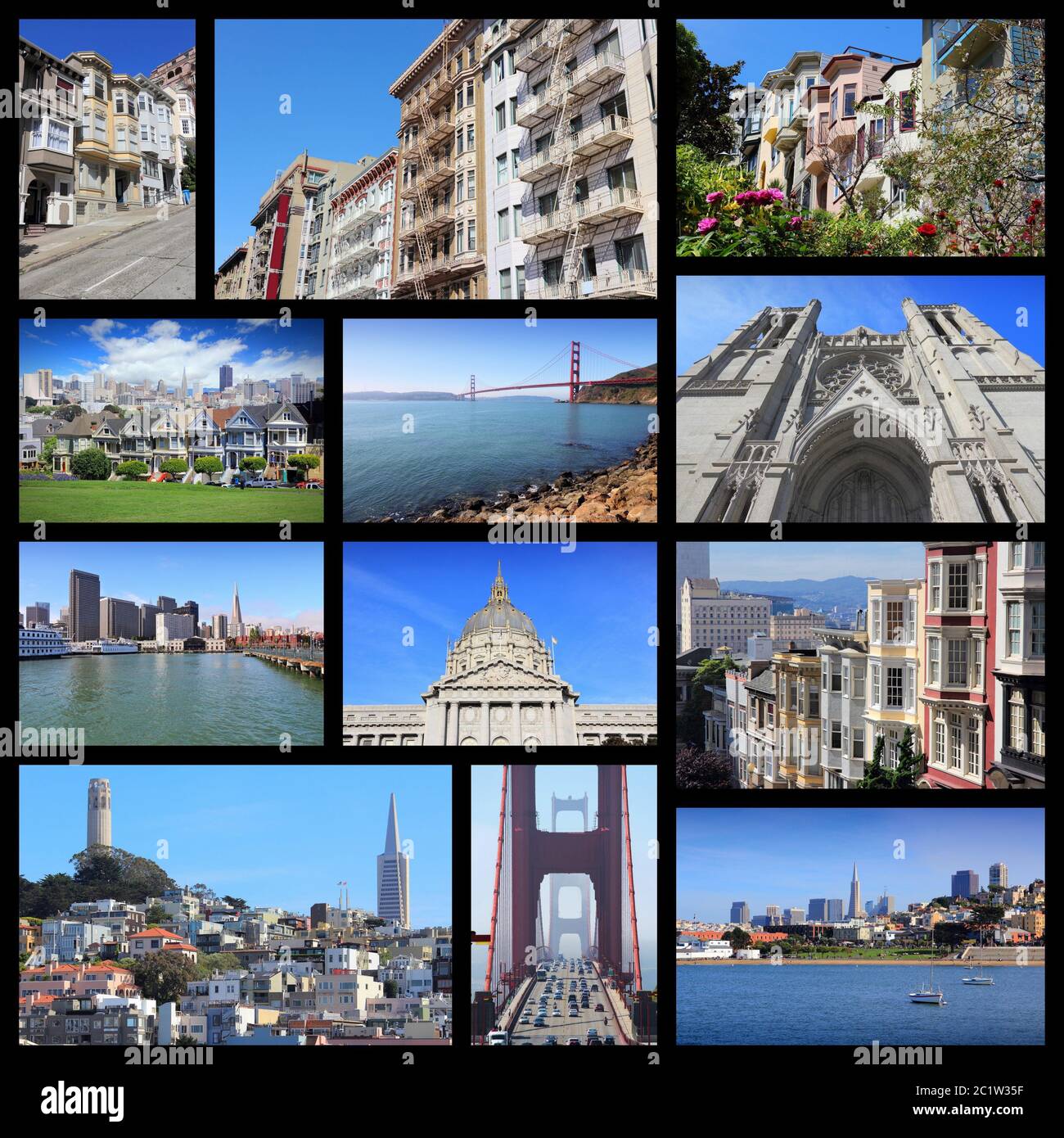 San Francisco, United States. Travel collage with places and landmarks. Stock Photo