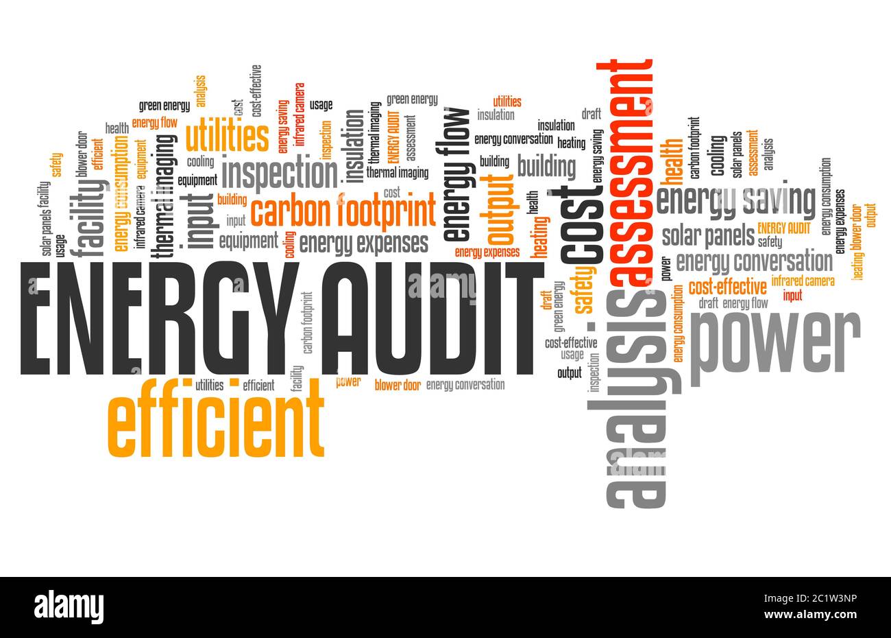 Energy audit - efficiency and consumption analysis word collage. Stock Photo