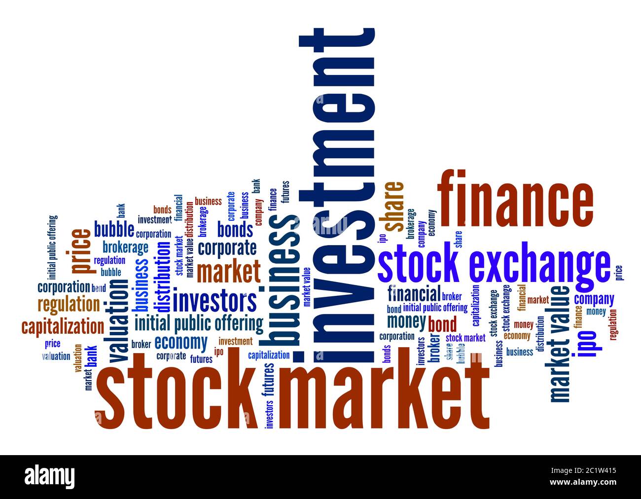 Stock market investment keywords cloud illustration. Word collage