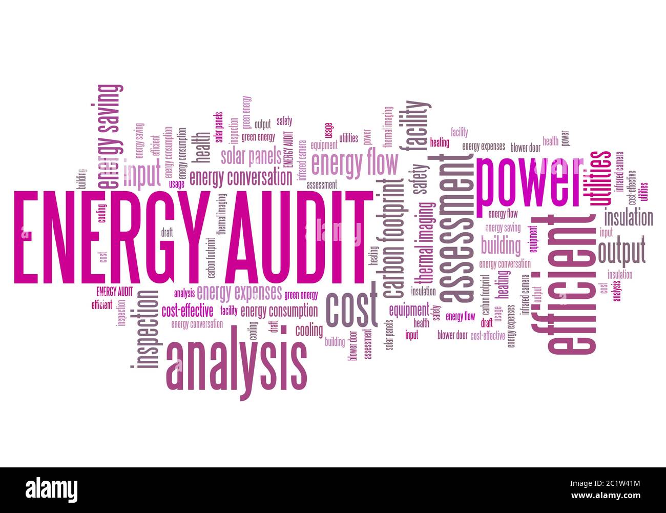 Energy audit - efficiency and consumption analysis word collage. Stock Photo