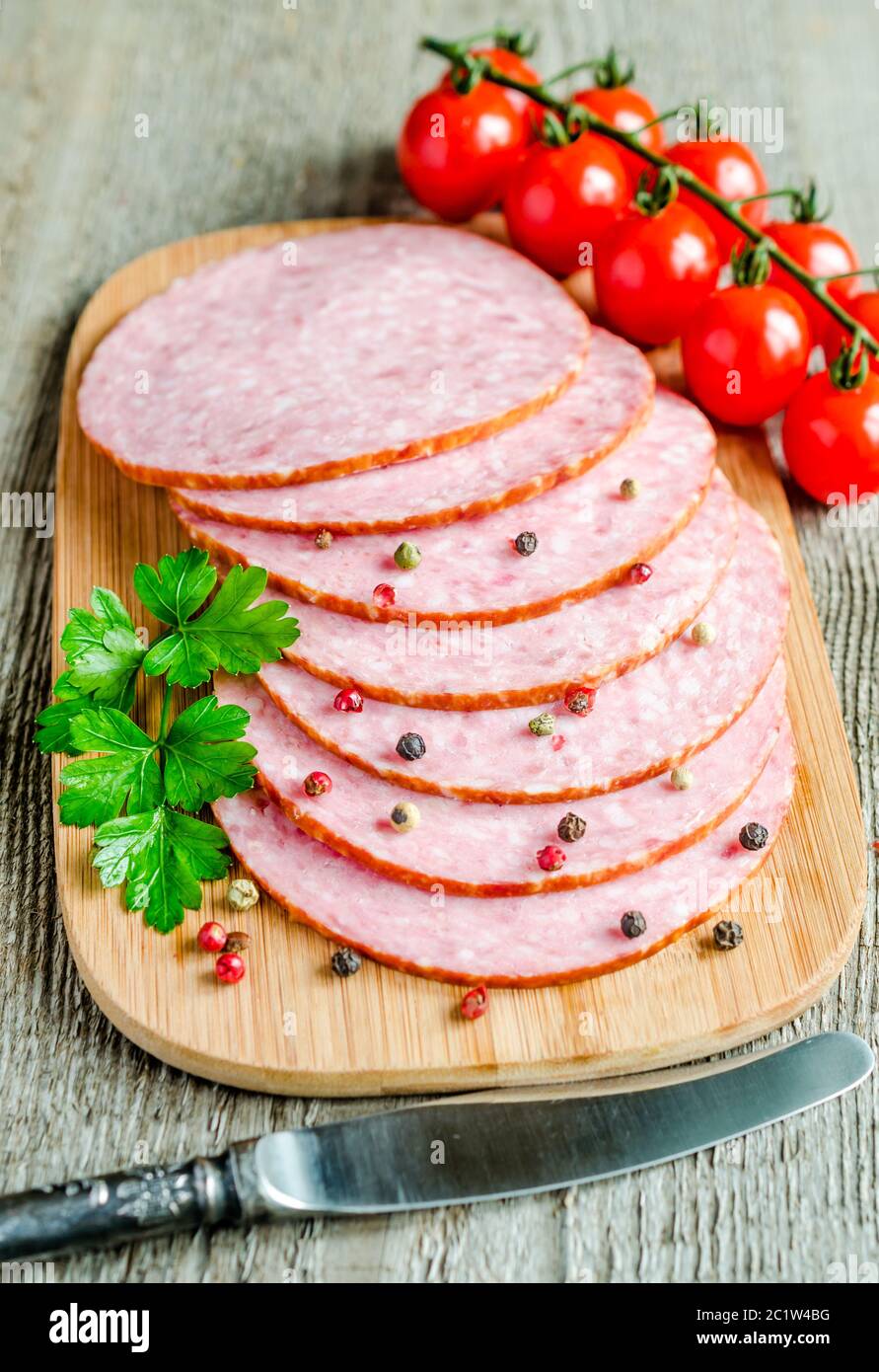 Sliced salami Stock Photo Alamy