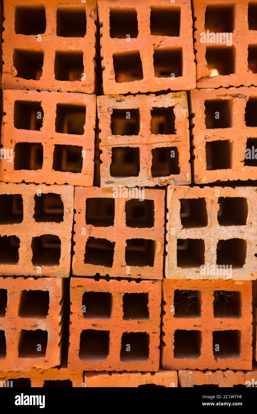 Vietnam . Stacks of bricks on the construction site. Stock Photo