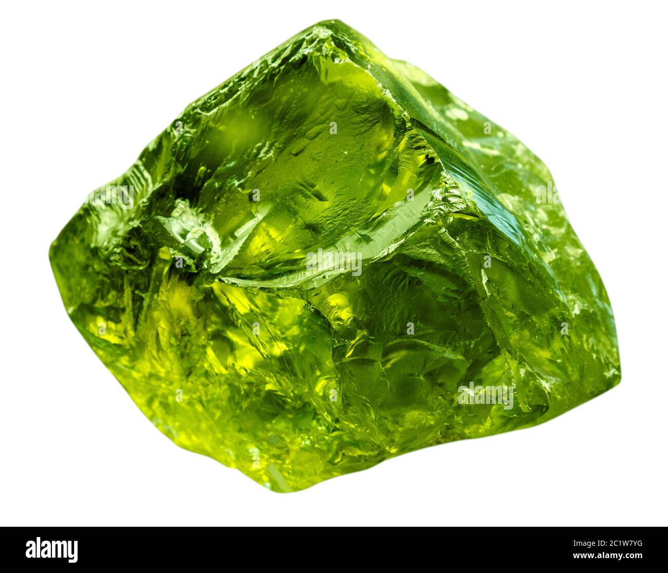 Emerald gem stone mineral. Green gemstone of precious rock isolated on white background. Transparent shiny raw brilliant gem Stock Photo