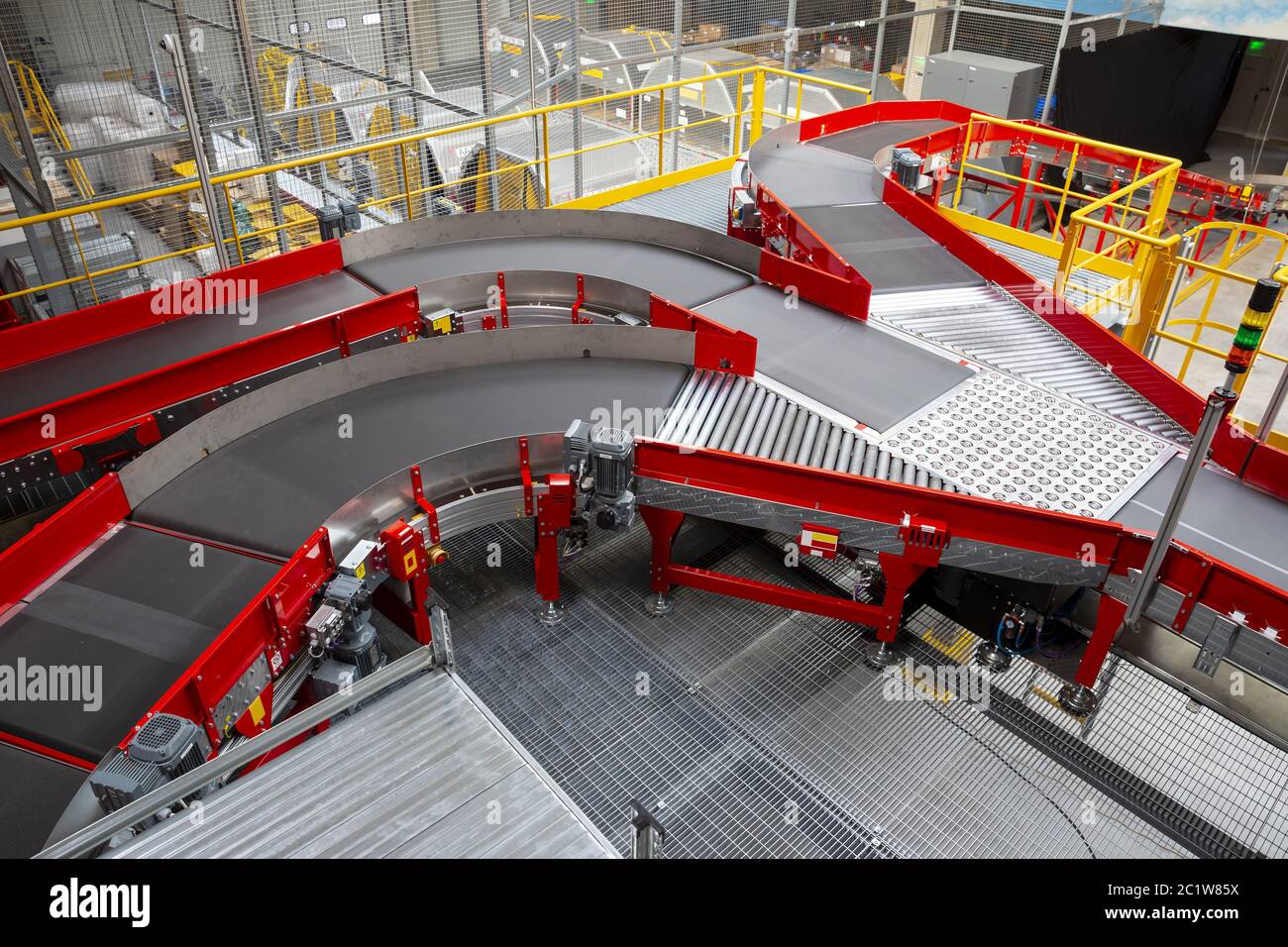 Conveyor sorting belt at distribution warehouse Stock Photo