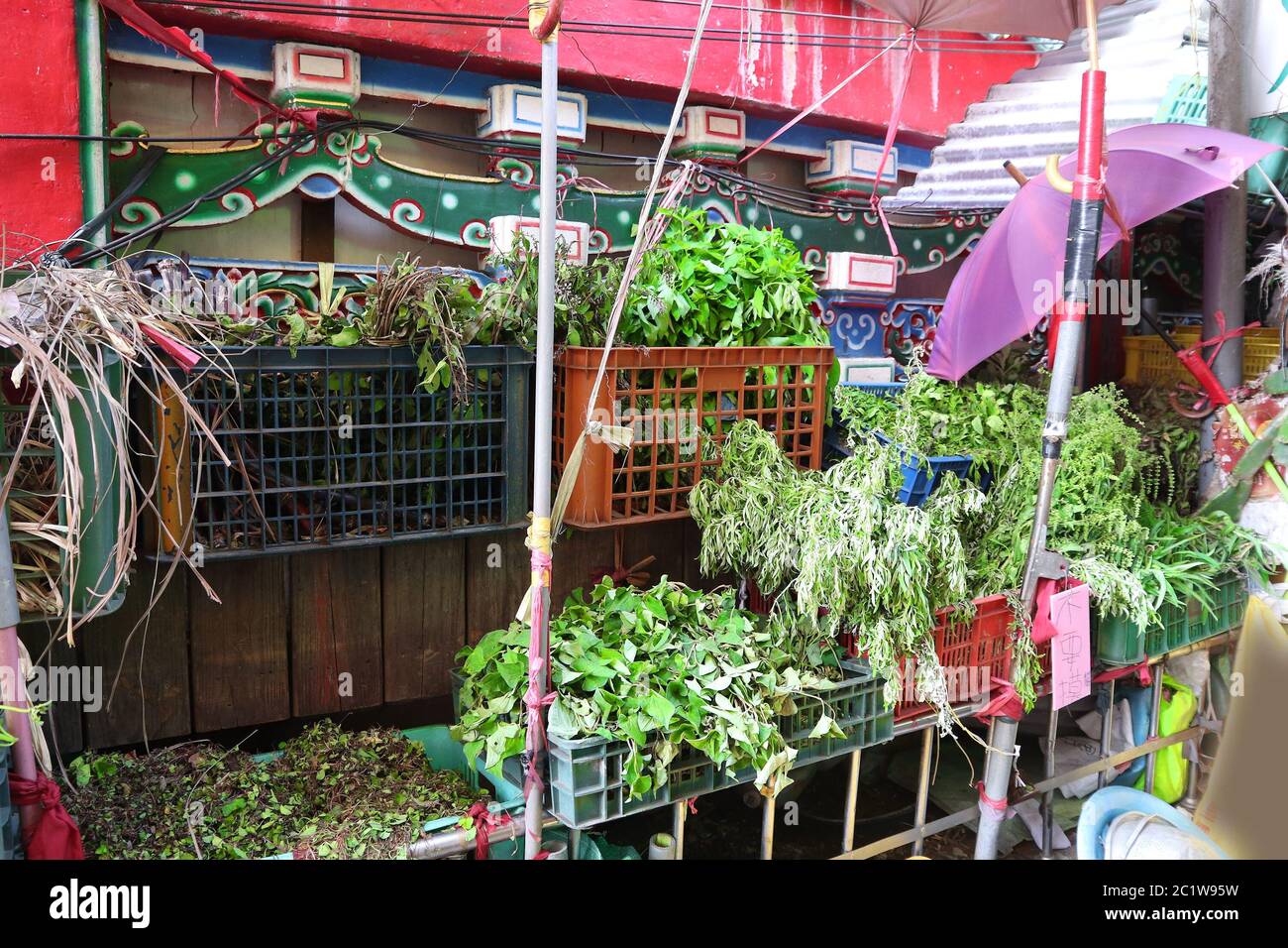 Herb market in Taipei, Taiwan. The herb lane, specialty herbal shopping area at Xichang Street. Chinese medicine supplies. Stock Photo