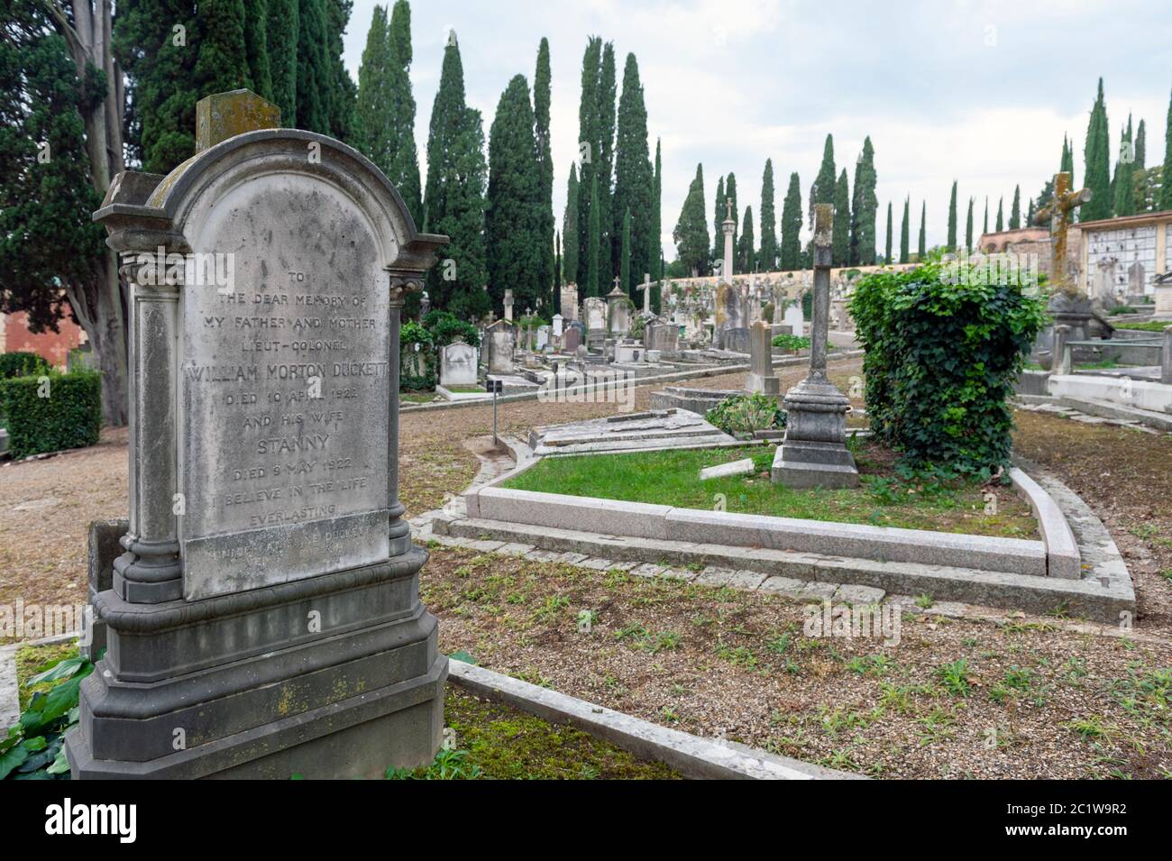 The Evangelical Cemetery at Laurels (Cimitero Evangelico agli Allori) located in Florence, Italy, between 'Due Strade' and Galluzzo Stock Photo