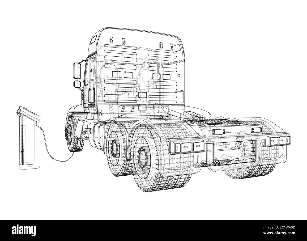 Electric Truck Charging Station Sketch. Vector Stock Vector