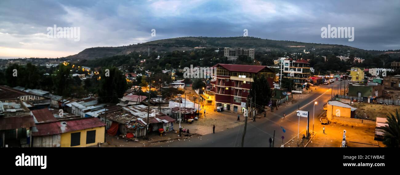 Aerial panorama view to old Harar city aka jugol at sunrise Ethiopia Stock Photo