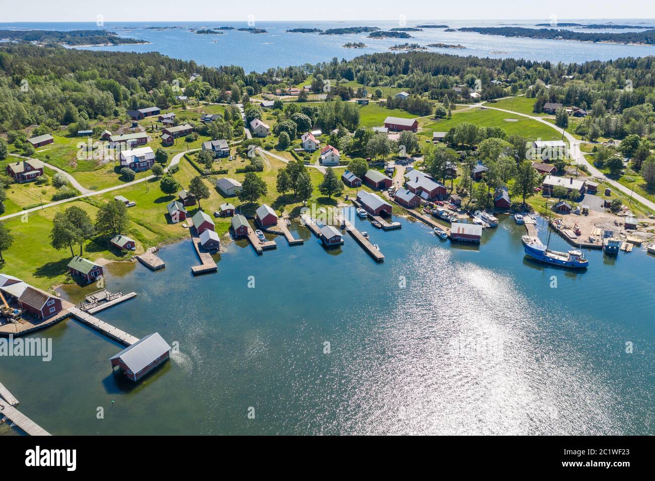Aerial view of Rosala village in summer in Archipelago southern Finland Stock Photo