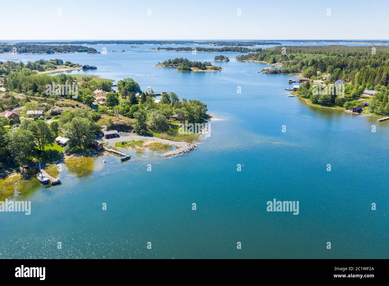 Aerial view of rural summer landscape in archipelago sea in southern Finland. Stock Photo