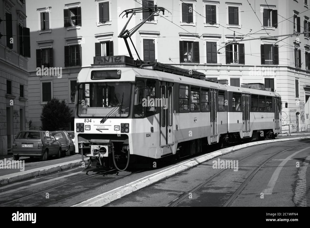 ROME, ITALY - MAY 12, 2010: Tram in Rome, Italy. The tram (officially railway) is operated by Rome Metro, which has an annual ridership of 331 million Stock Photo