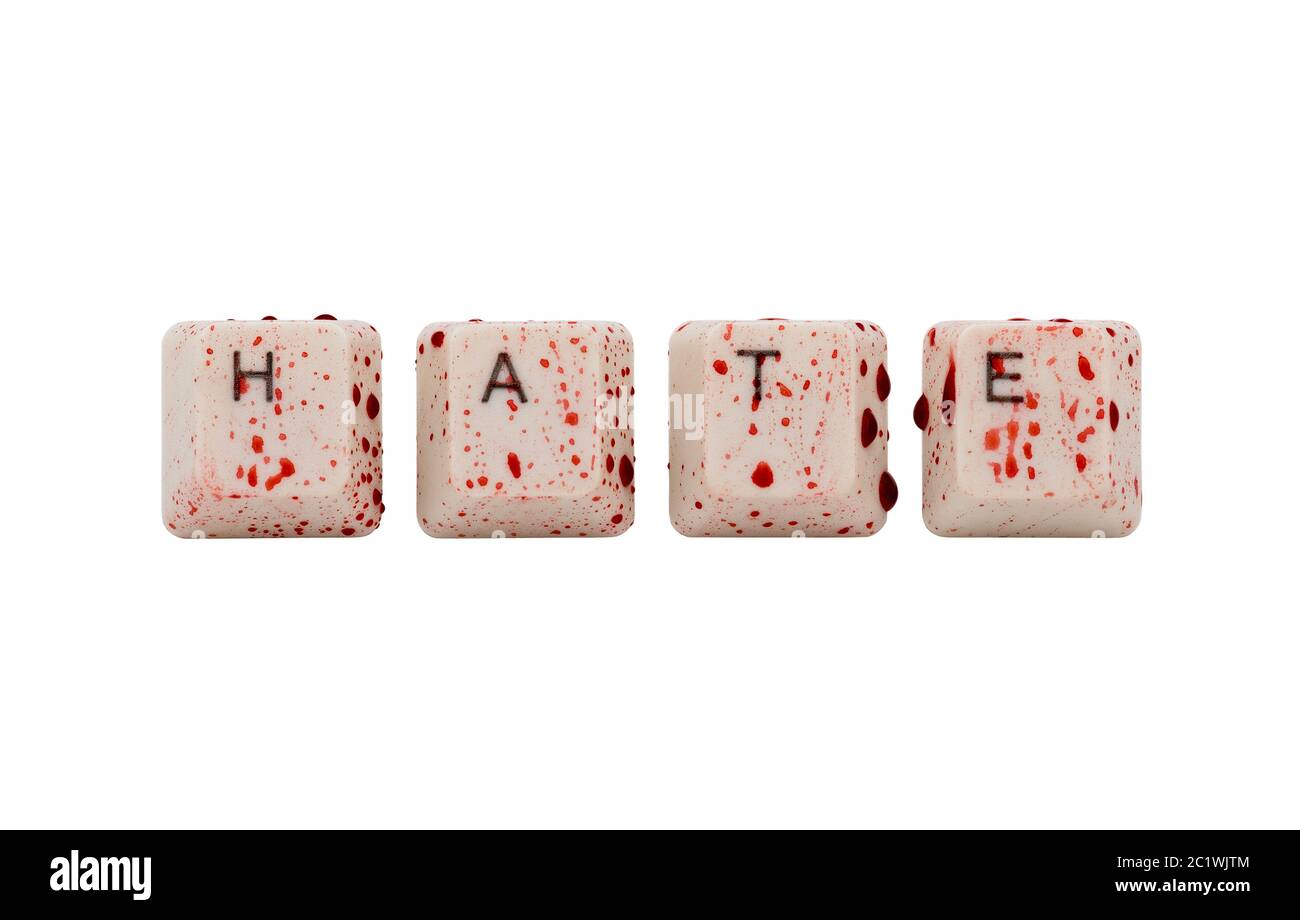 Word hate formed with bloody computer keyboard keys Stock Photo