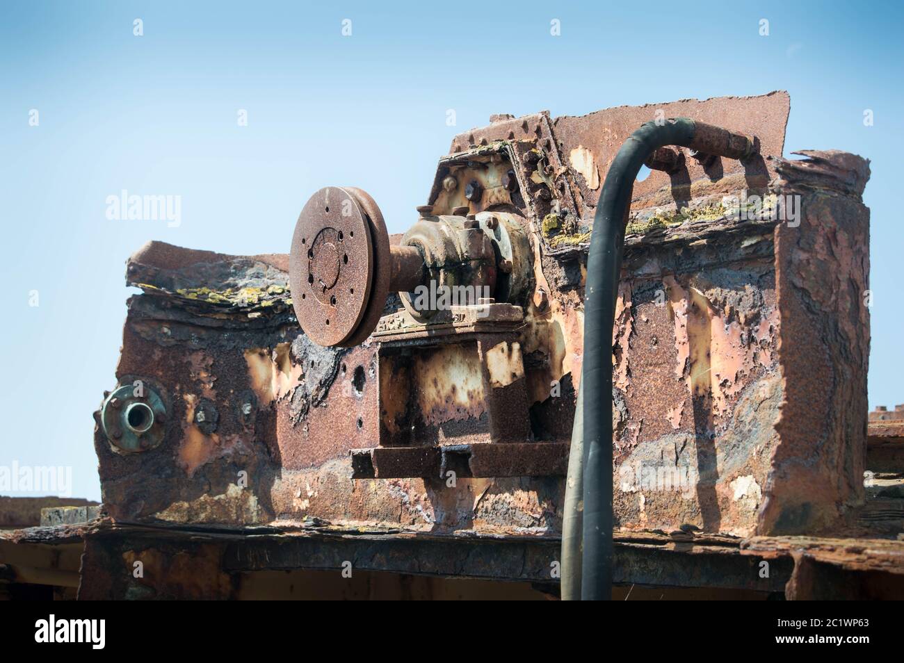 Inside the rusty shipwreck at Fleetwood Stock Photo