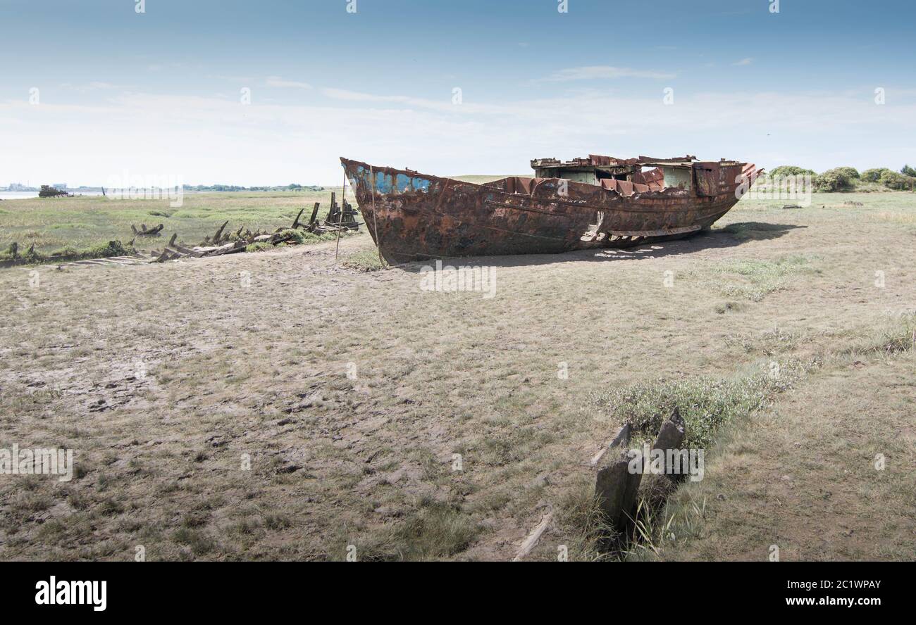 Rusty old shipwreck in Lancashire Stock Photo