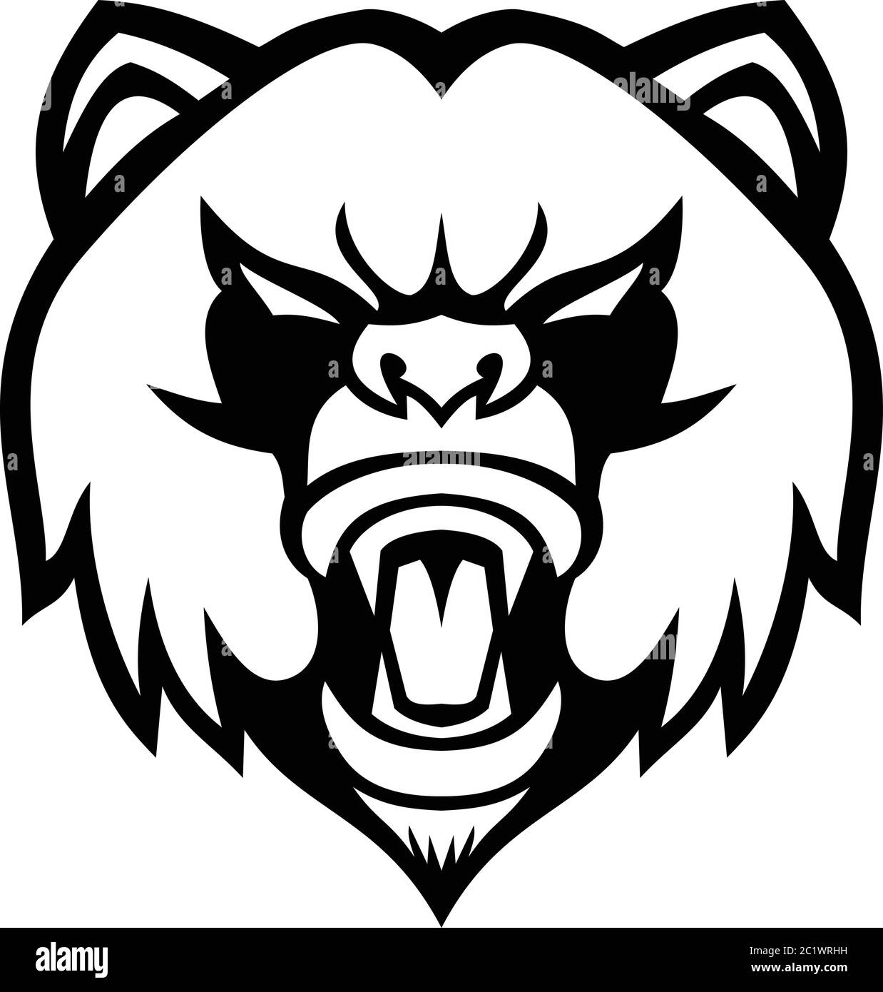 Black and white mascot illustration of head of an angry giant panda or panda bear, a bear native to south central China viewed from front on isolated Stock Vector