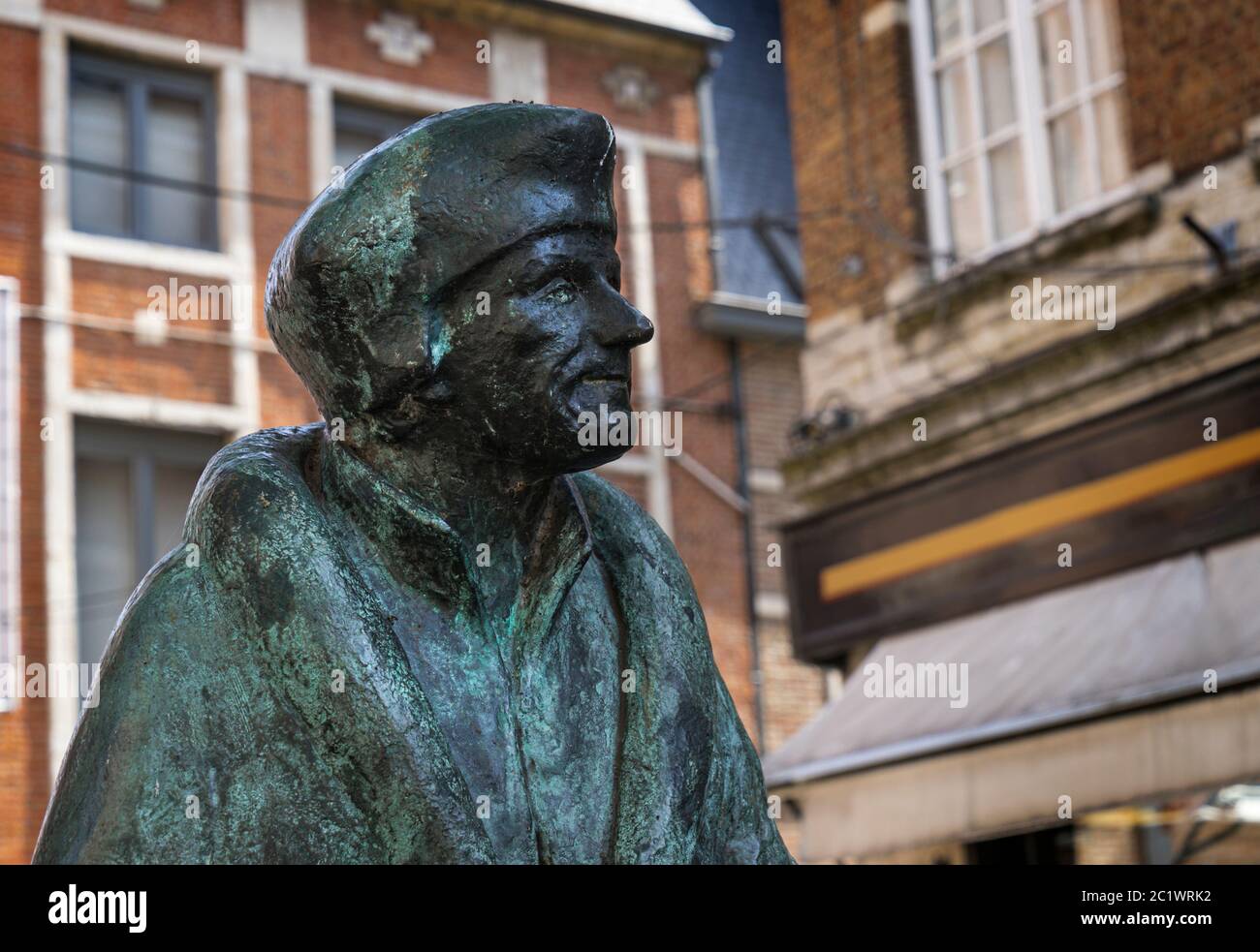 Ancient statue of the philosopher and theologian Erasmus of Rotterdam in the Belgian city of Leuven. Stock Photo