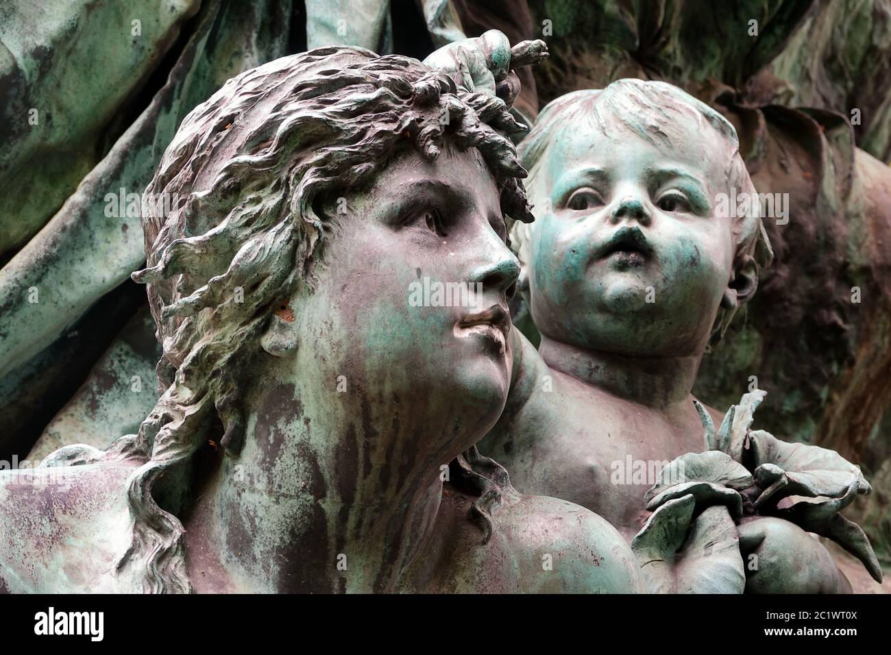 Nymph and boy detail Nymph Fountain in Karlsruhe Stock Photo