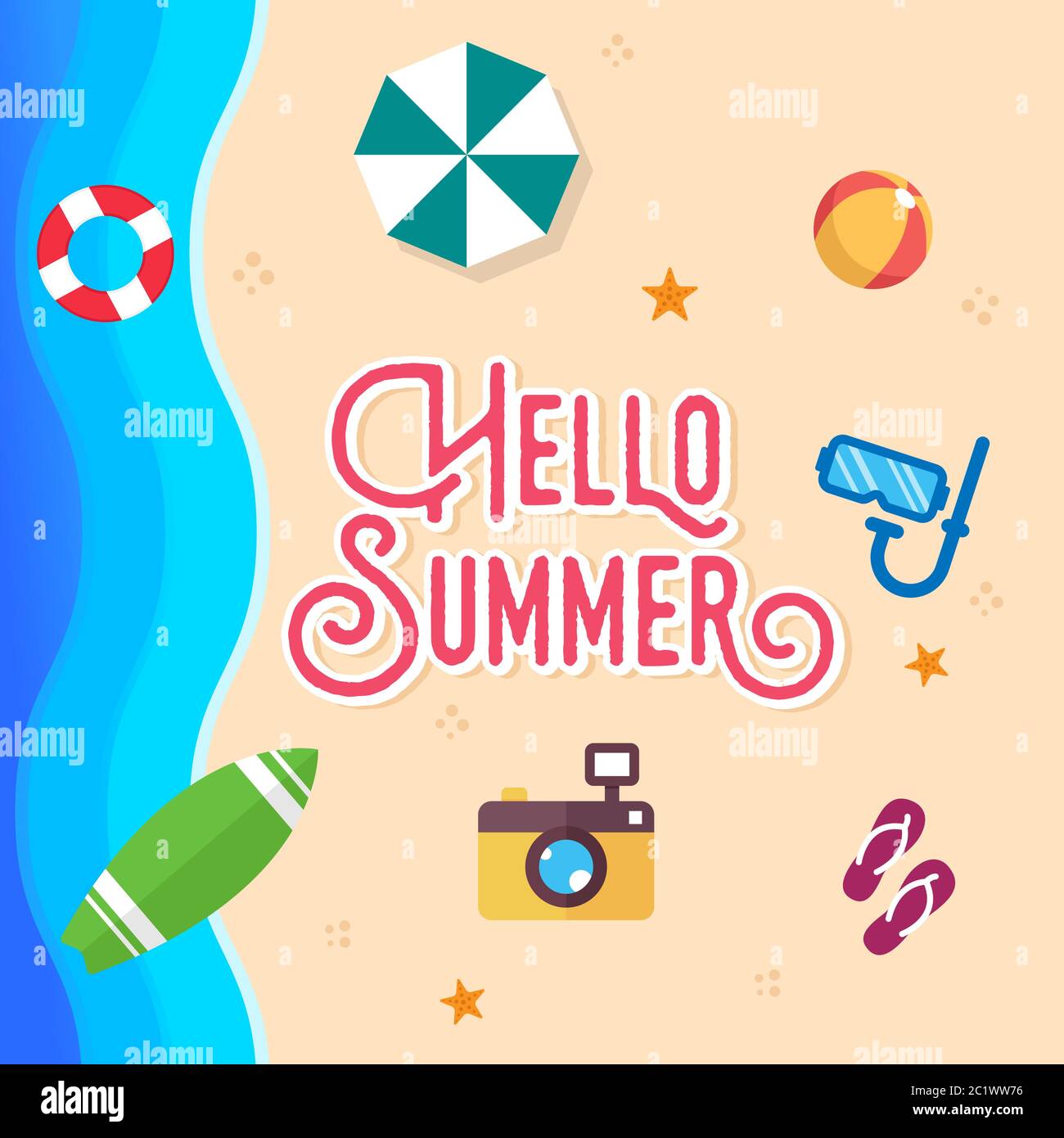 Summer Holiday on the beach Vector Illustration. Summer vacation Vector ...