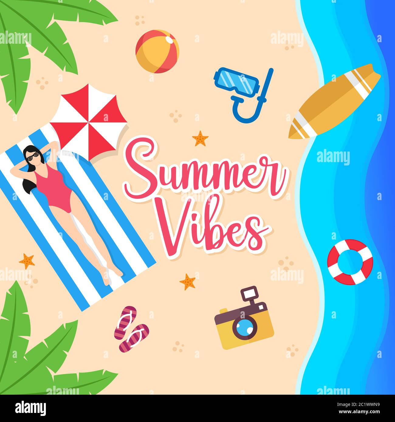 Summer Holiday on the beach Vector Illustration. Summer vacation Vector ...