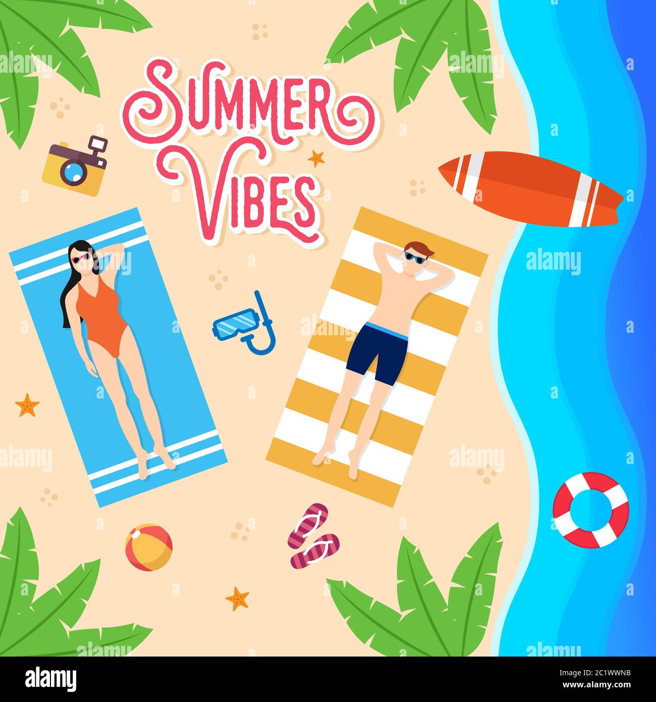 Summer Holiday on the beach Vector Illustration. Summer vacation Vector ...