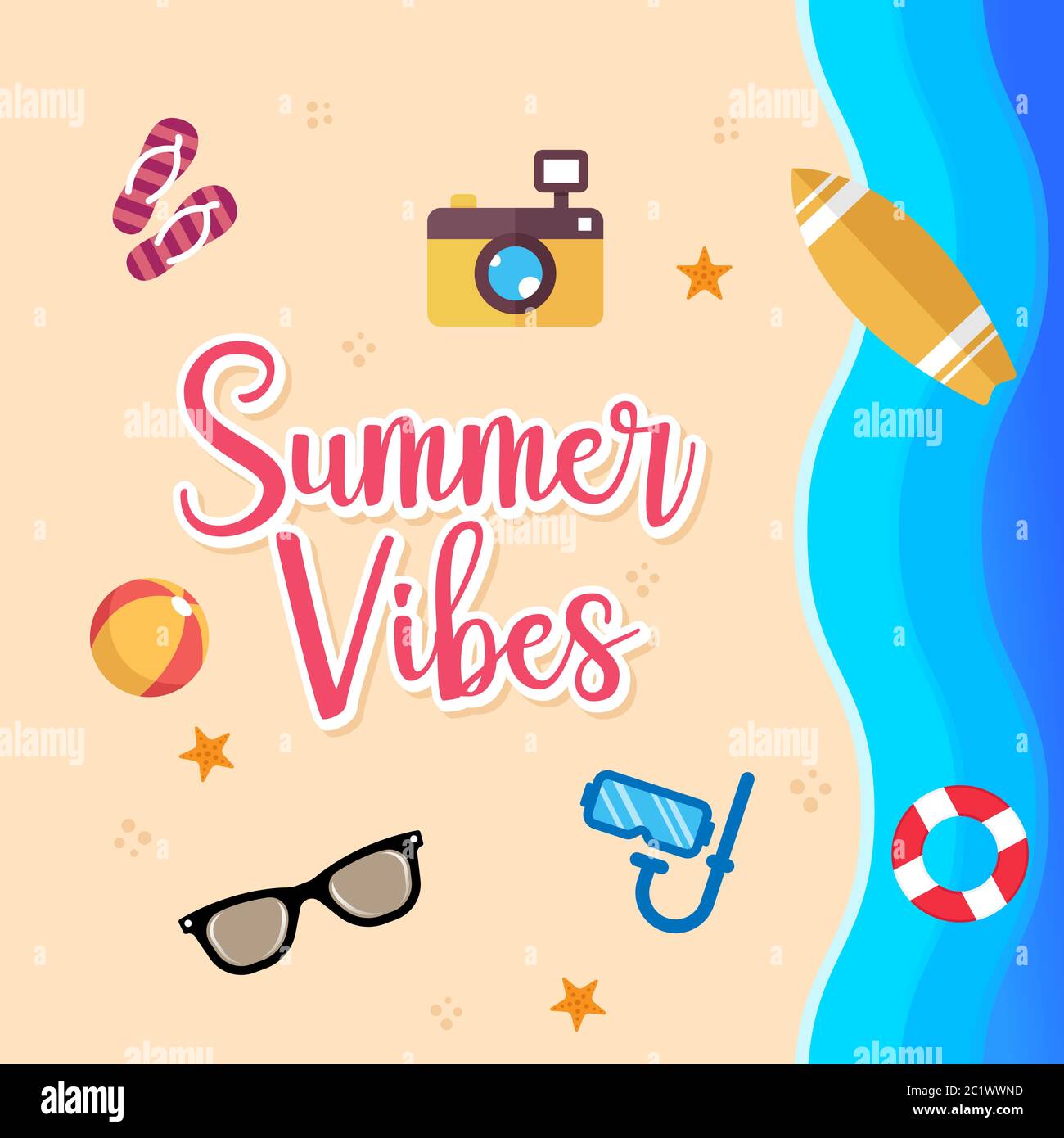 Summer Holiday on the beach Vector Illustration. Summer vacation Vector ...
