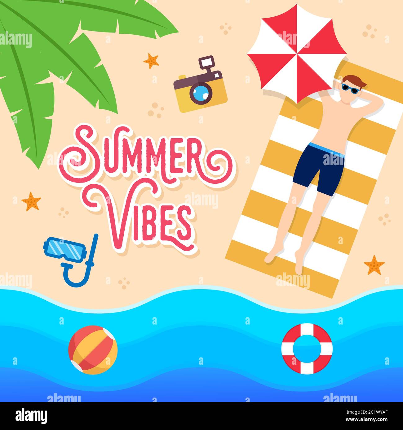 Summer Holiday on the beach Vector Illustration. Summer vacation Vector ...