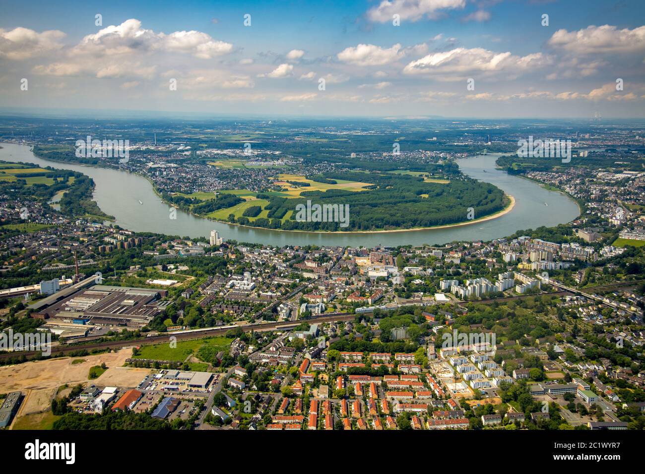 Rhine bow at Porz, 05.06.2019, aerial view, Germany, North Rhine-Westphalia, Rhineland, Cologne Stock Photo