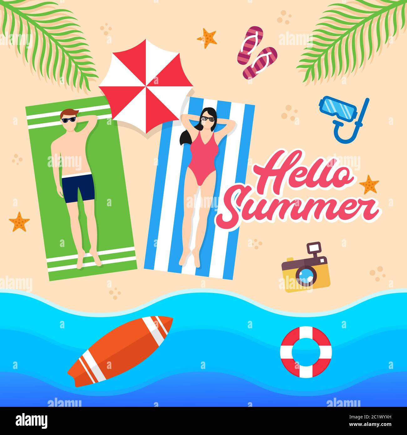 Summer Holiday on the beach Vector Illustration. Summer vacation Vector ...