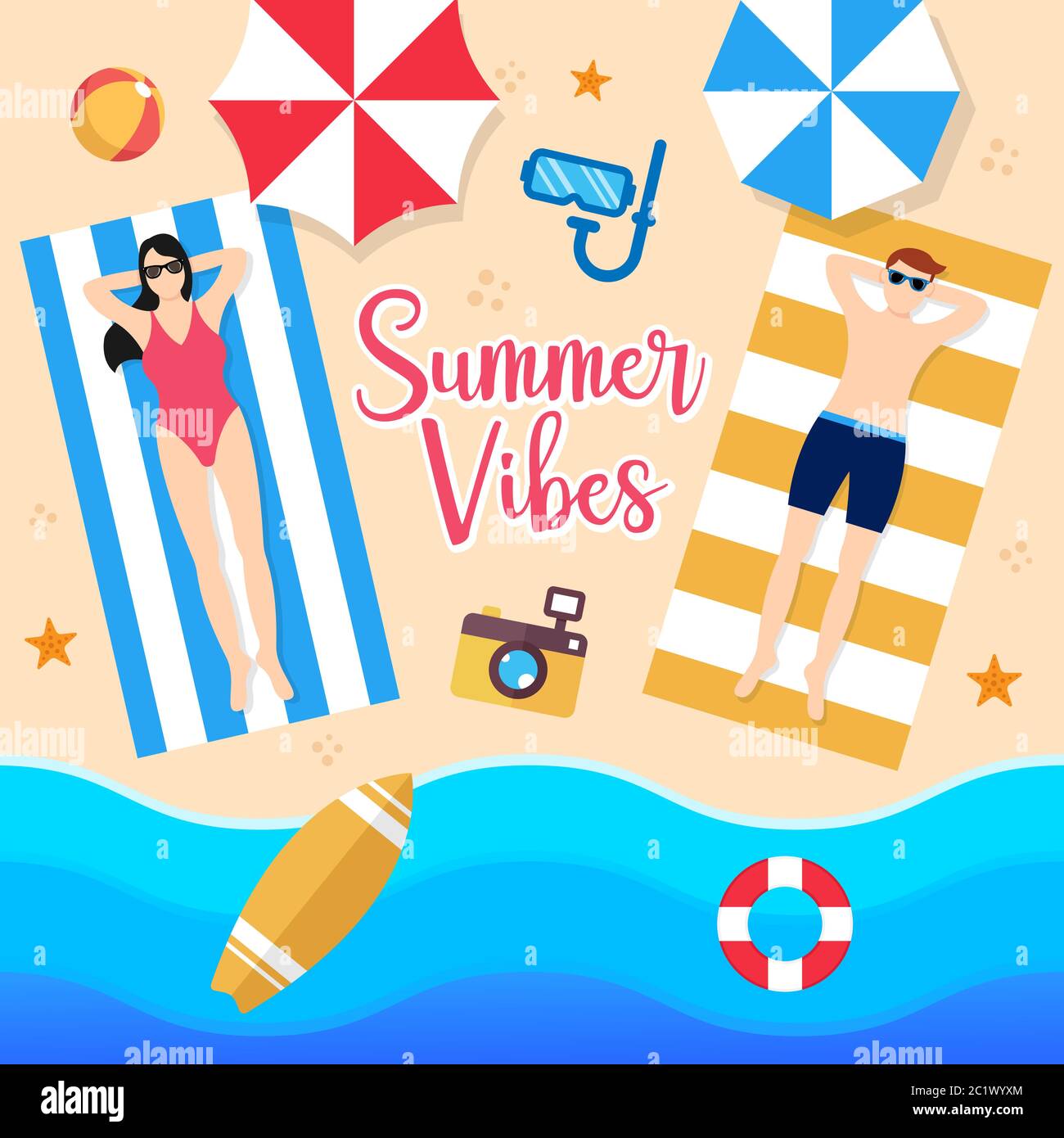 Summer Holiday on the beach Vector Illustration. Summer vacation Vector ...