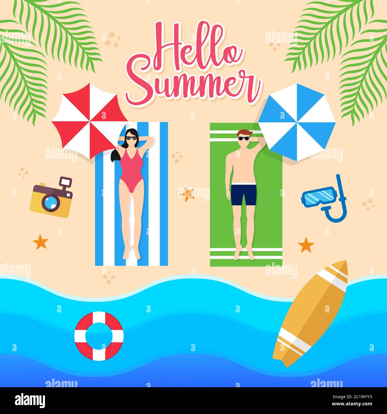 Summer Holiday on the beach Vector Illustration. Summer vacation Vector ...
