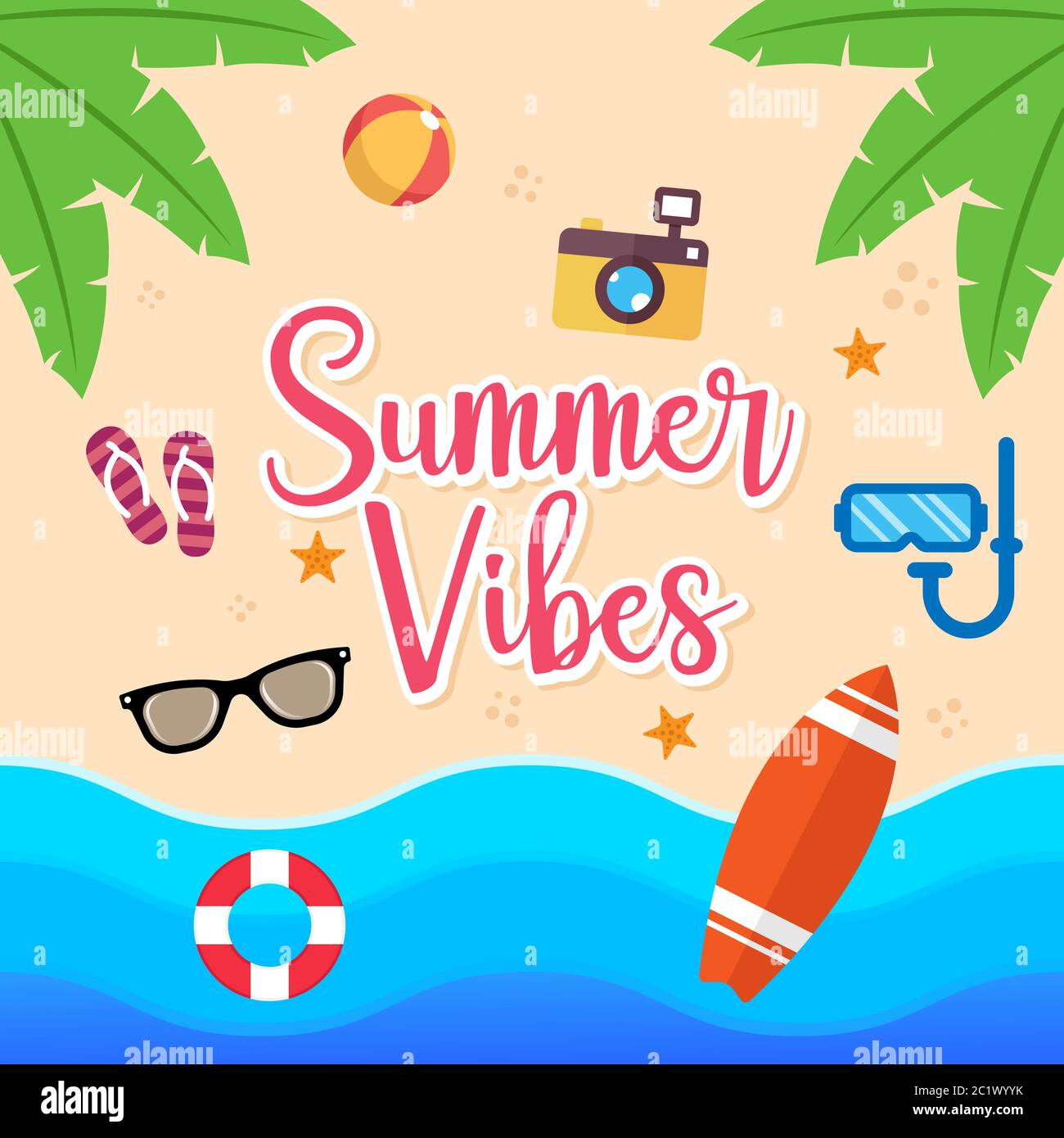 Summer Holiday on the beach Vector Illustration. Summer vacation Vector ...