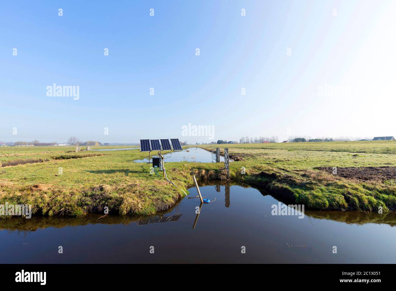 farmland with solar panels in use, Netherlands Stock Photo