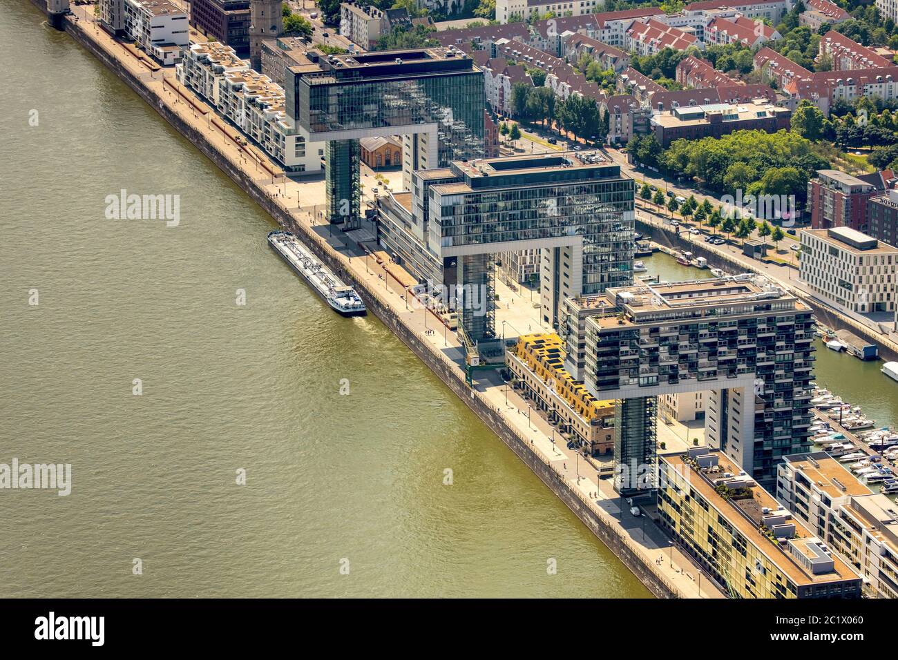 Kranhaeuser at river Rhine, 05.06.2019, aerila view, Germany, North Rhine-Westphalia, Rhineland, Cologne Stock Photo