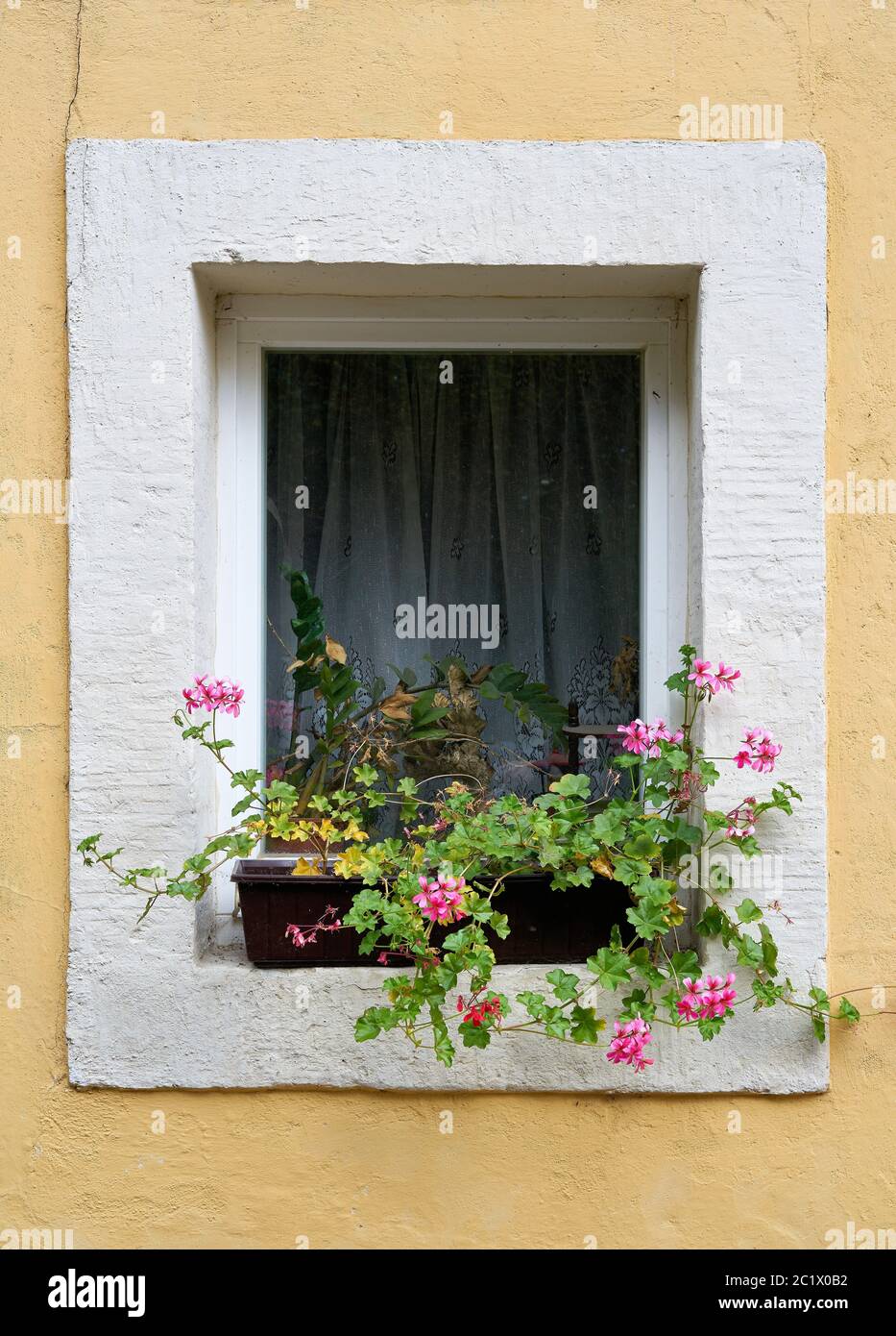 Window of a house in the resort Rathen in the Elbe Sandstone Mountains Stock Photo