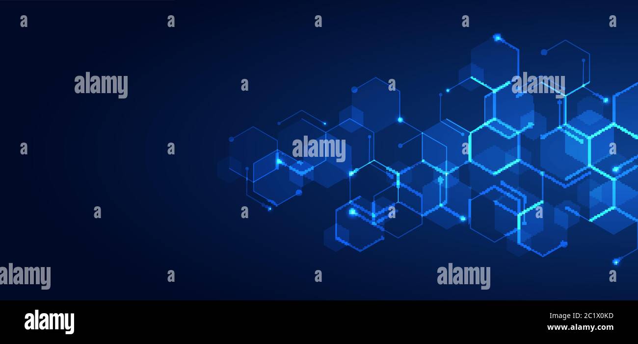 Abstract technology connect concept blue geometric hexagons pattern ...