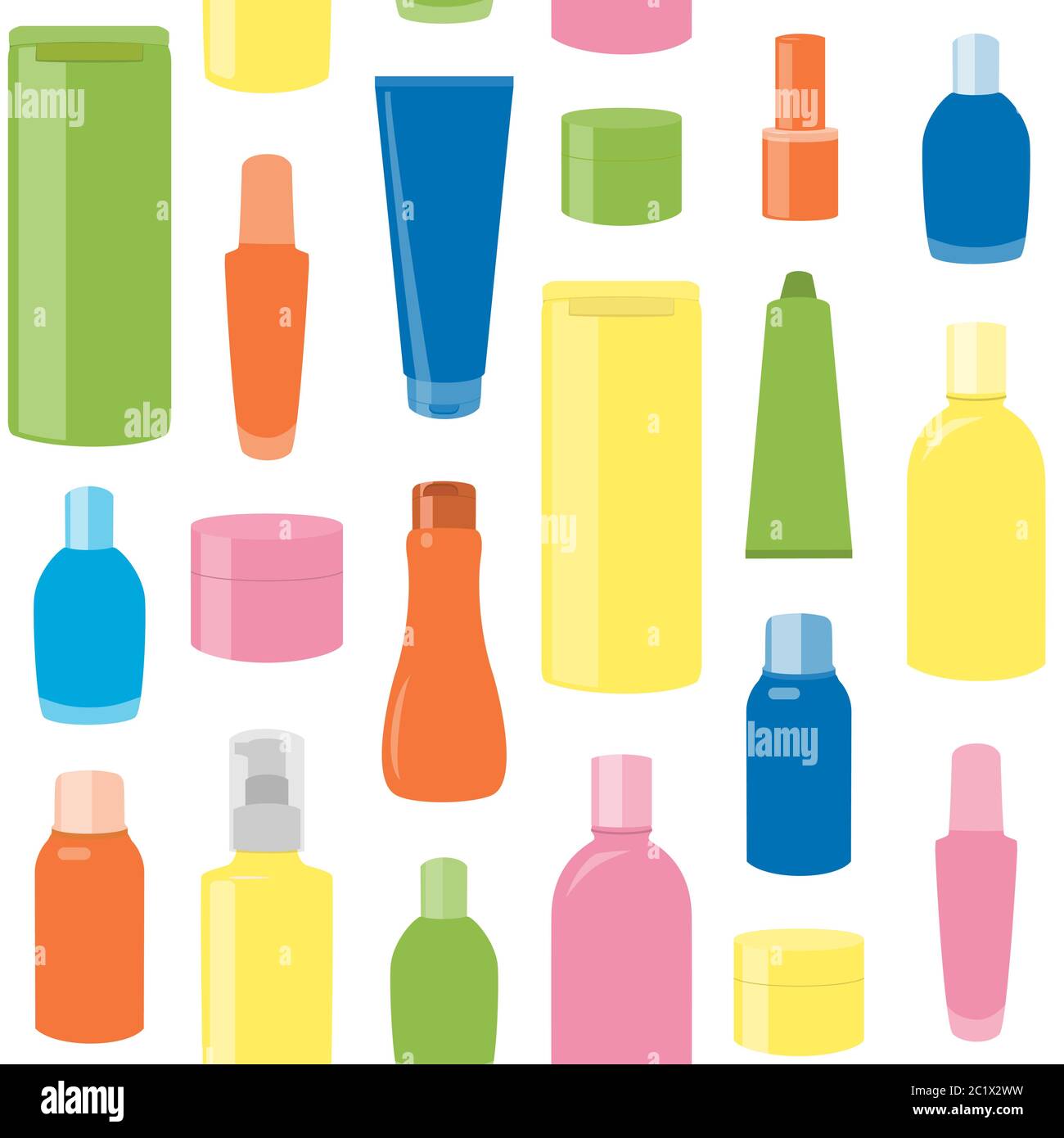 Bright seamless pattern with cosmetic bottles over white Stock Vector