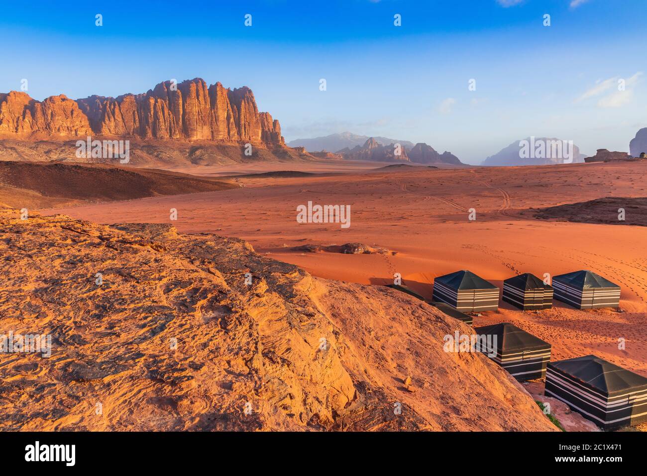 Wadi Rum Desert, Jordan. The red desert and bedouin camp. Stock Photo