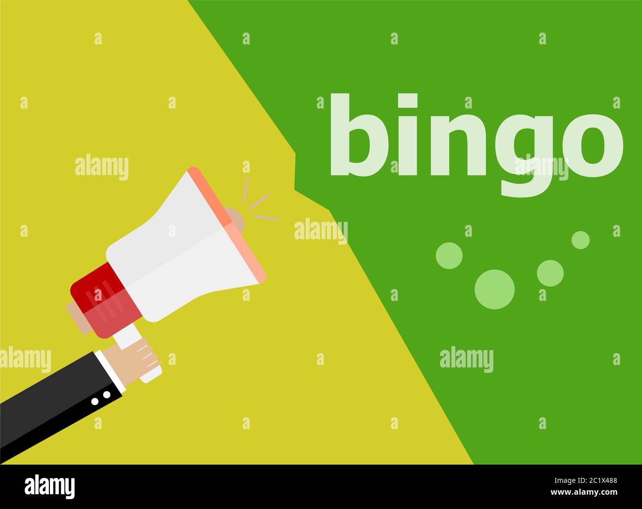 Bingo. Hand holding megaphone and speech bubble. Flat design Stock