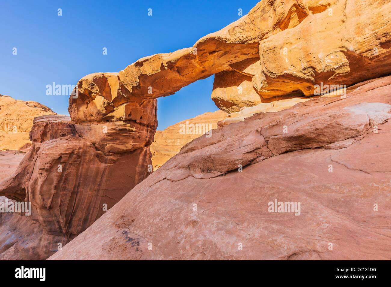 Wadi Rum, Jordan Um Frouth Rock Bridge. Stock Photo
