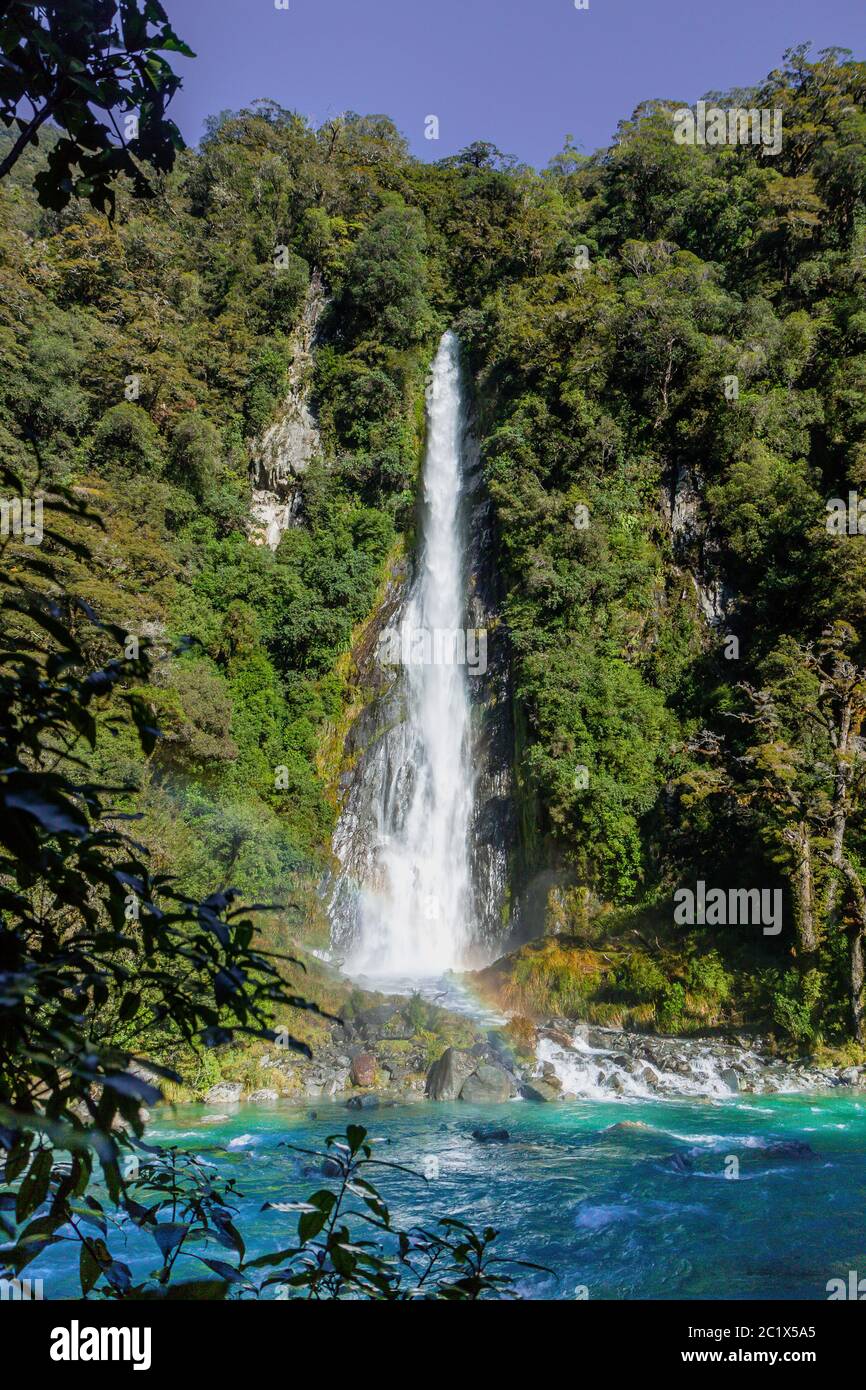 Thunder Creek Falls, South Island, New Zealand Stock Photo